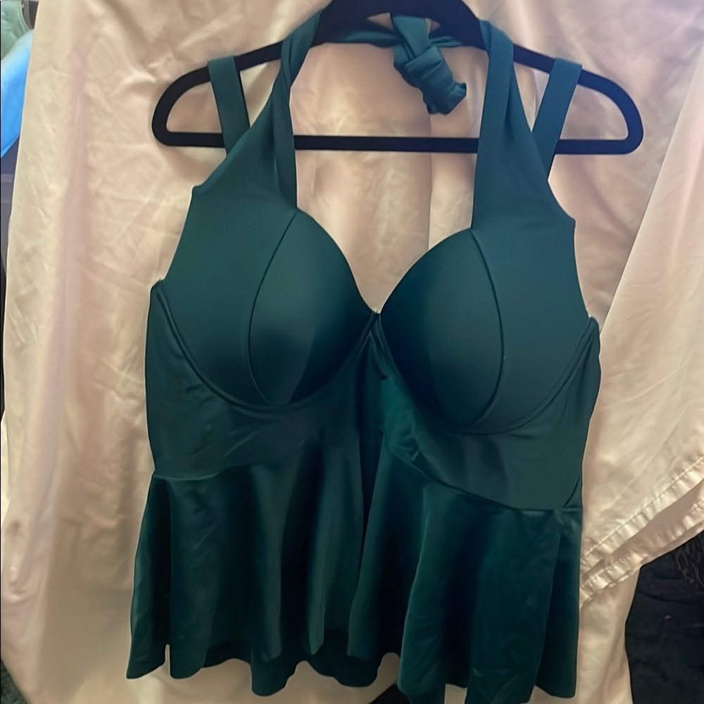Elegant Teal Halter Swimsuit Top with Peplum